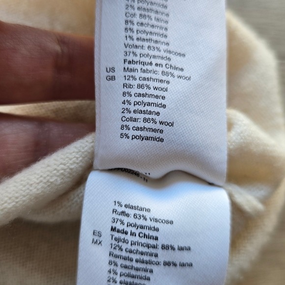 Sandro Womens Wool Cashmere V-Neck Sweater Size 0 Ivory Black Trim As Seen on TV - Picture 12 of 12